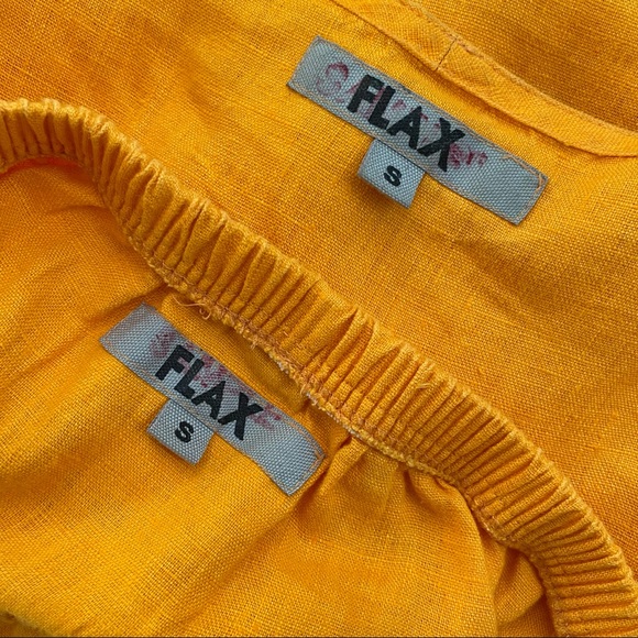 Vintage linen skirt and blouse set by FLAX, canary yellow orange - Picture 2 of 6